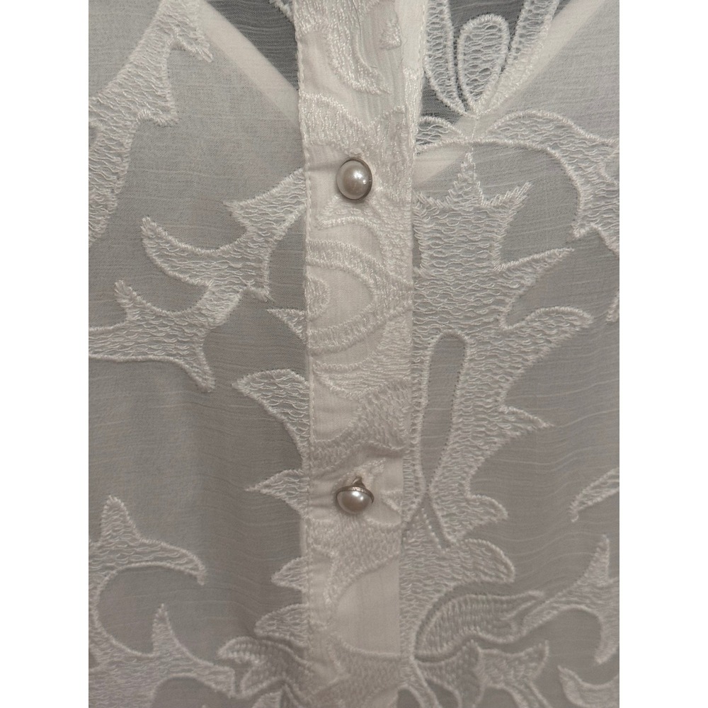 Anthropologie Ivory Forever That Girl Embroidered Pearl Button Blouse XL - Picture 4 of 8